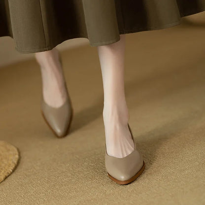 Women's Block Heel Pumps Pointed Toe Slip On Shoes