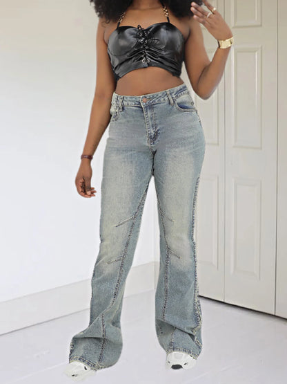 Women's Slim Fit Jeans Side Split Design Dark Blue - Vonnera