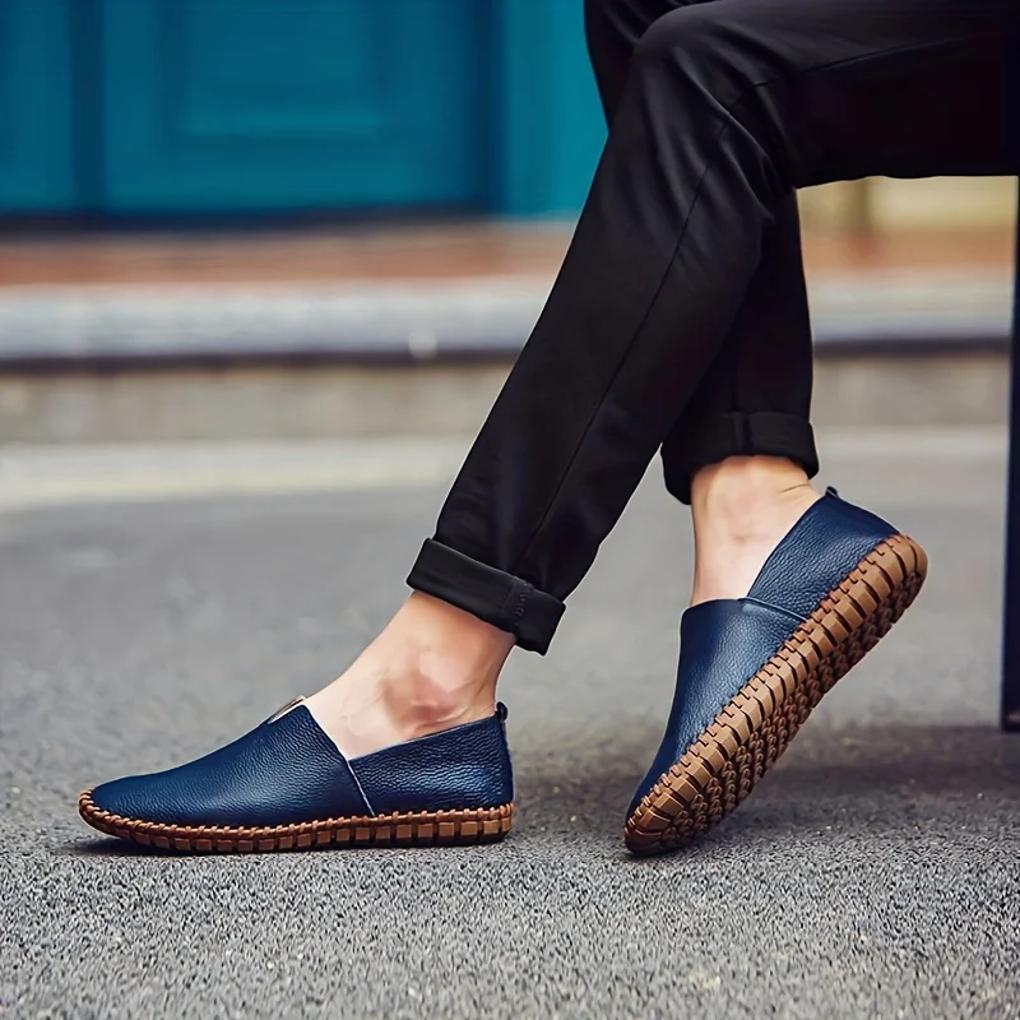 Men's Leather Slip On Loafers Matte Black - Vonnera