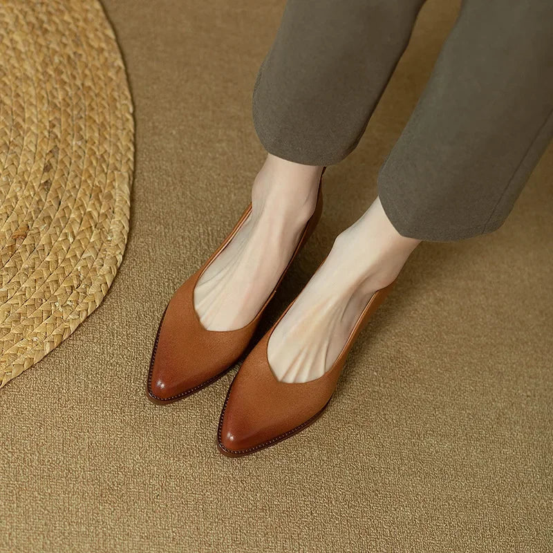 Women's Block Heel Pumps Pointed Toe Slip On Shoes