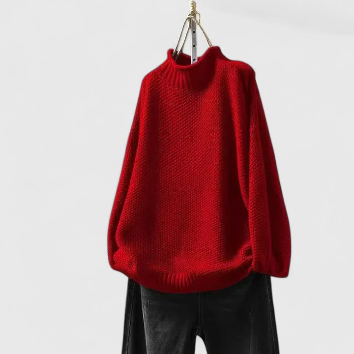 Women's Waffle Knit Sweater Mock Neck