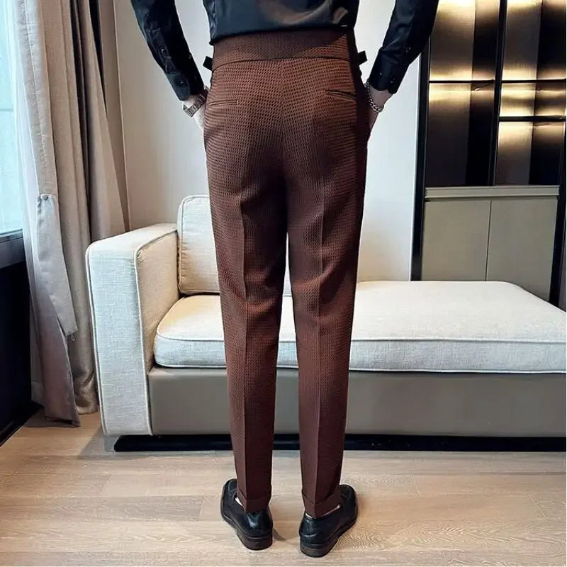 Men's Pleated Trousers Textured Front