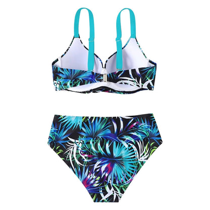 Women's High Waist Leaf Print Bikini Swimsuit