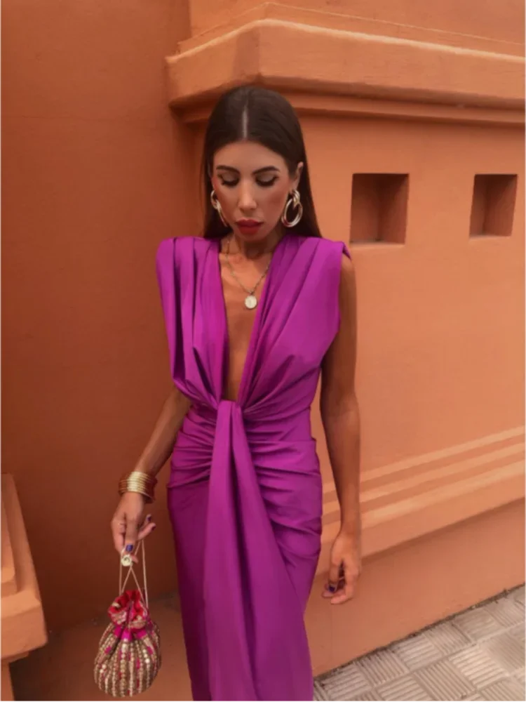 Elegant Women's Pleated Maxi Dress
