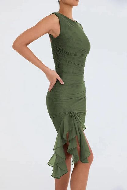 Women's Ruffle Midi Dress Elegant Black