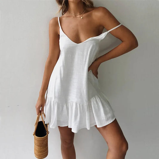 Women's Linen Ruffle Dress - Vonnera