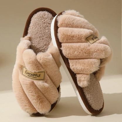 Women's Plush Slide Slippers Soft Cushioned Indoor Comfort