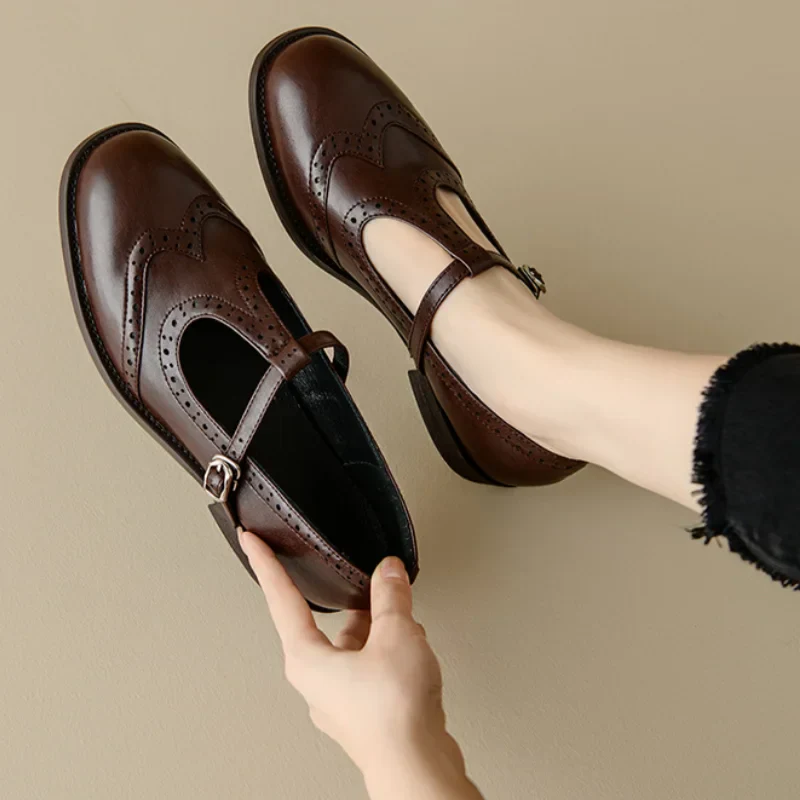 Women's T-Strap Mary Jane Shoes Low Block Heel Buckle - Vonnera
