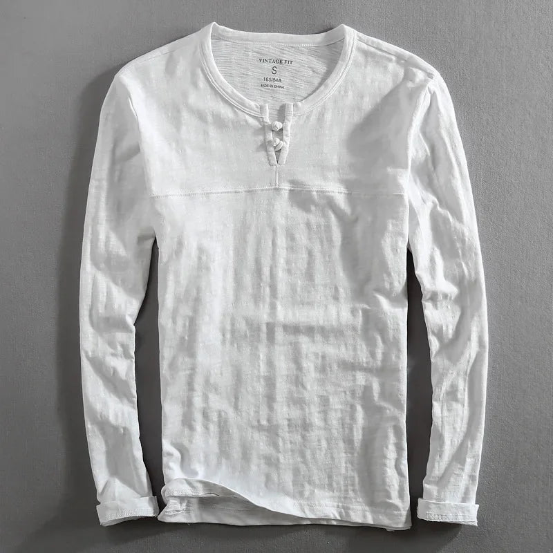 Men's Long Sleeve Henley Cotton Shirt - Vonnera