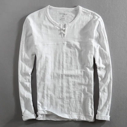 Men's Long Sleeve Henley Cotton Shirt - Vonnera
