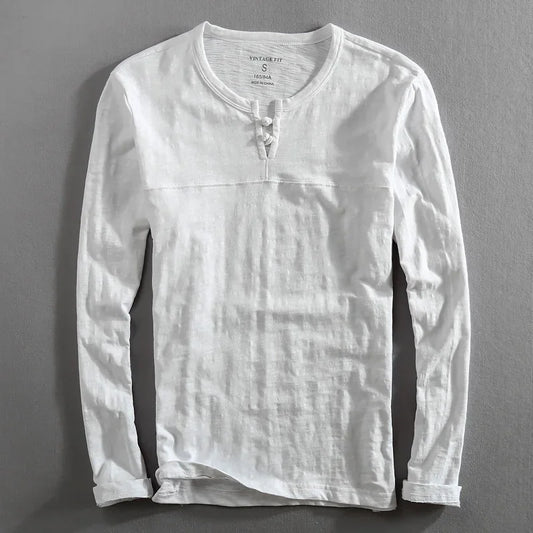 Men's Long Sleeve Henley Cotton Shirt - Vonnera