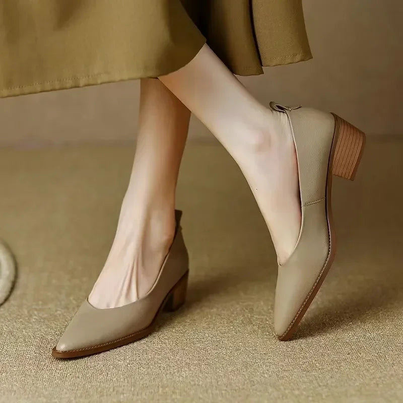Women's Block Heel Pumps Pointed Toe Slip On Shoes - Vonnera