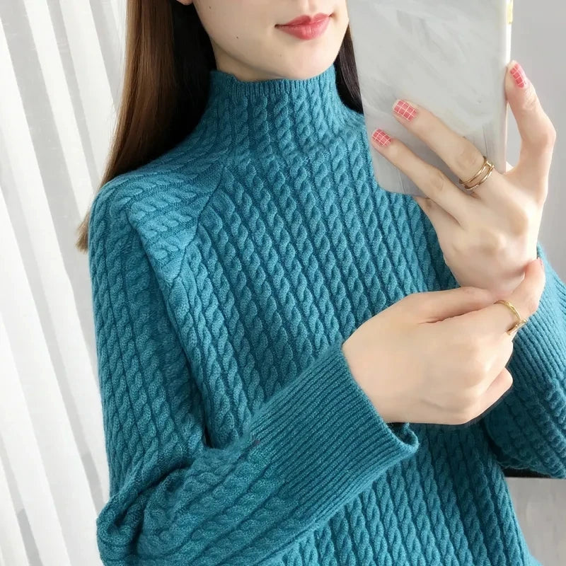 Women's Braided Cotton Turtleneck Sweater - Vonnera