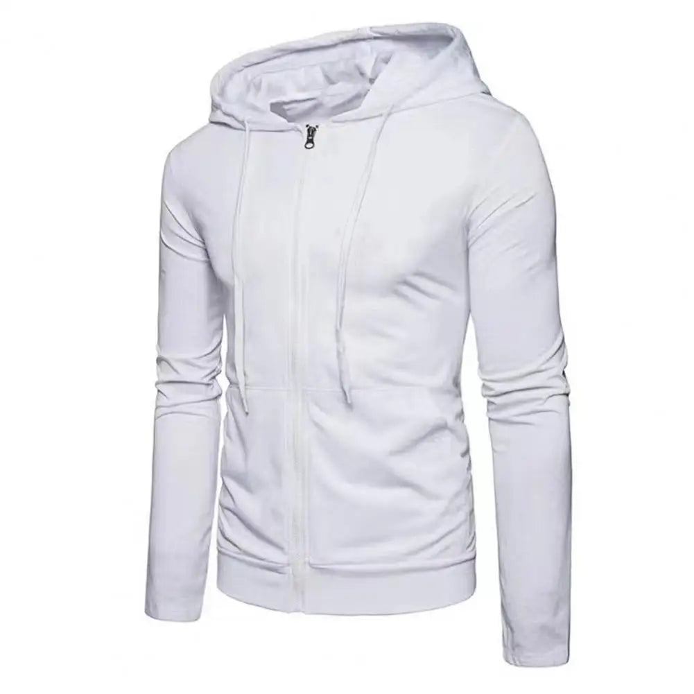 Men's Slim Fit Zip-Up Sport Hoodie Adjustable Drawstring Black