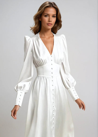 Women's Satin V-Neck Maxi Dress