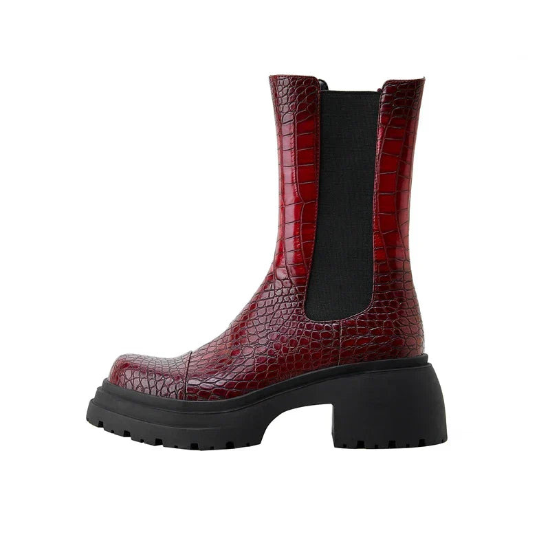 Women's Platform Boots Elastic Side Panels