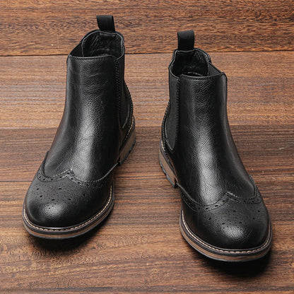 Men's Chelsea Boots Leather Ankle Brogue Brown