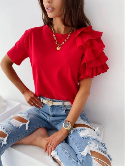 Women's One-Shoulder Ruffle Blouse - Vonnera