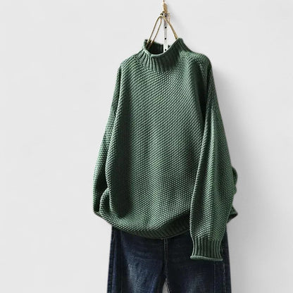 Women's Waffle Knit Sweater Mock Neck