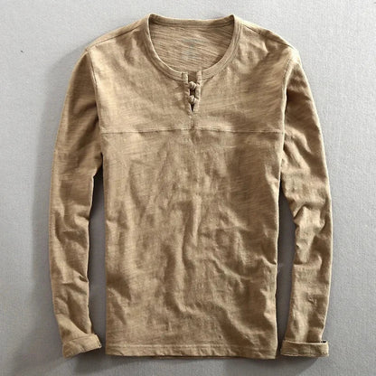 Men's Long Sleeve Henley Cotton Shirt