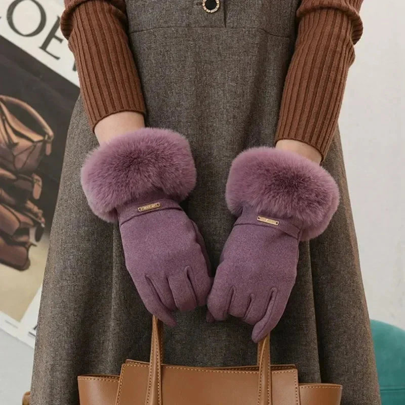 Women's Wrist-Length Gloves Fur Trim Elegant Winter Style - Vonnera