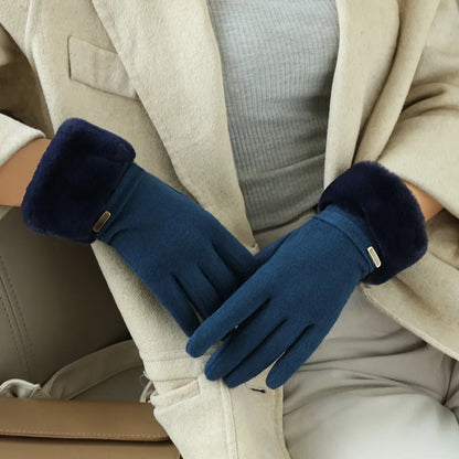 Women's Snug Fit Gloves Fleece Cuff Buckle