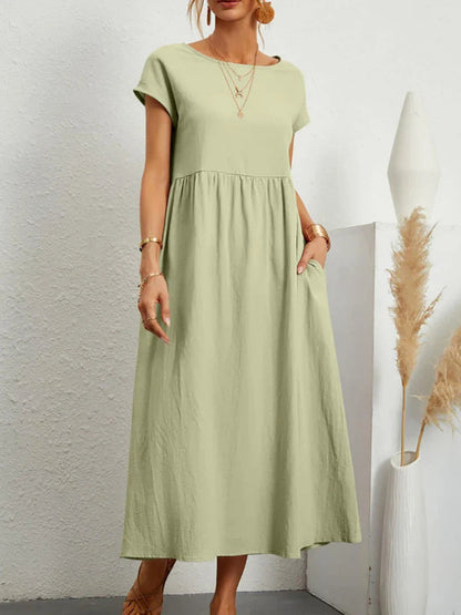 Women's Cotton O-Neck Vintage Dress