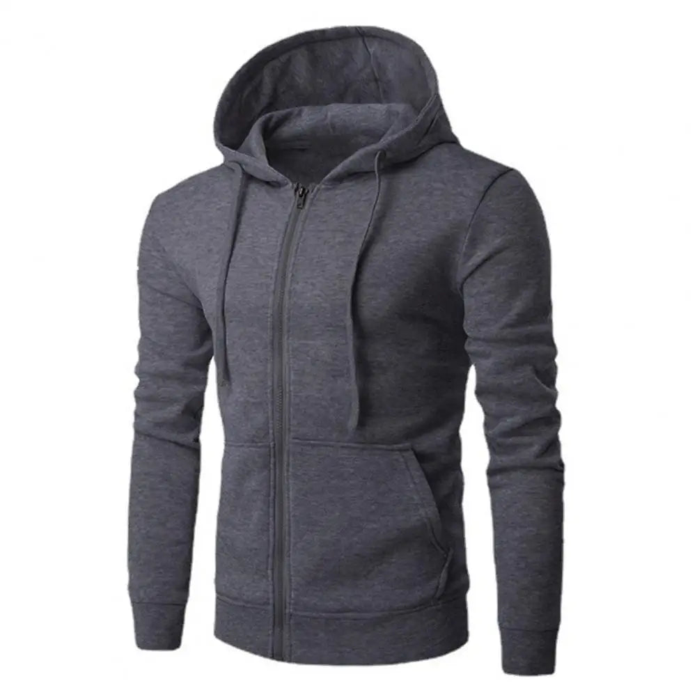 Men's Slim Fit Zip-Up Sport Hoodie Adjustable Drawstring Black - Vonnera