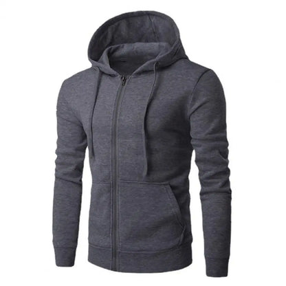 Men's Slim Fit Zip-Up Sport Hoodie Adjustable Drawstring Black - Vonnera