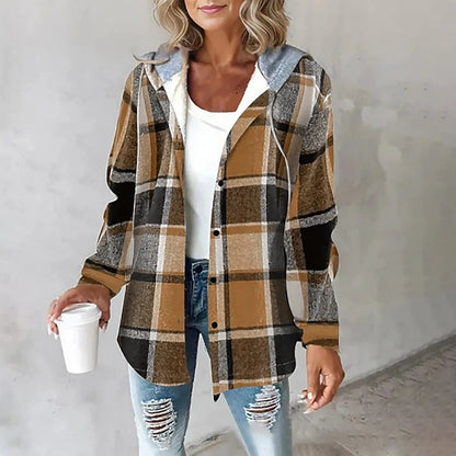 Women's Plaid Hooded Cardigan