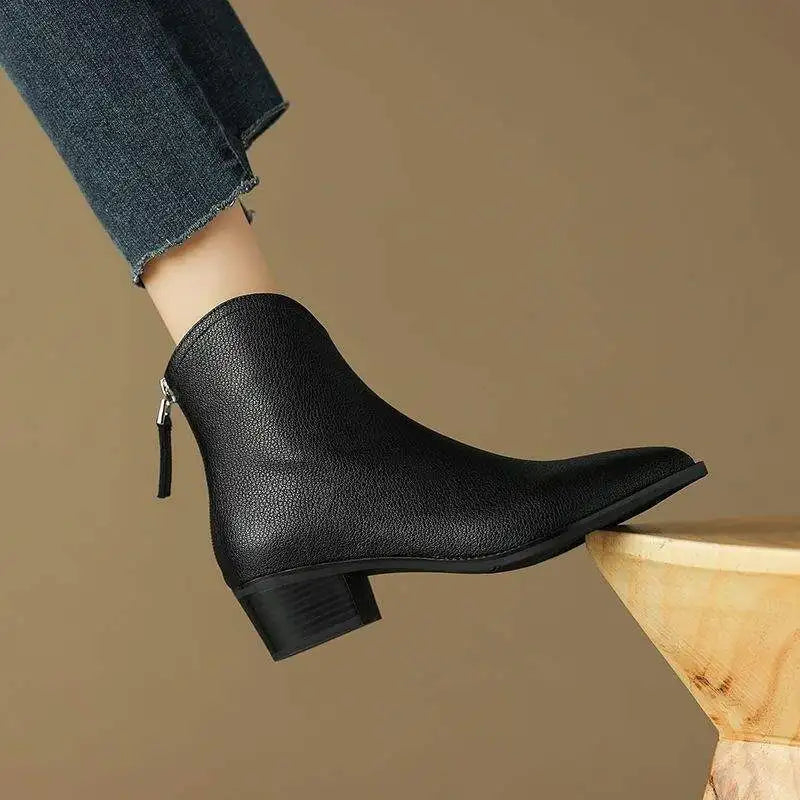 Women's Pointed Ankle Boots Slip On Heel