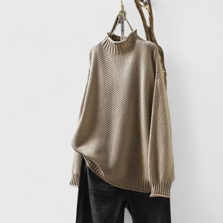 Women's Waffle Knit Sweater Mock Neck