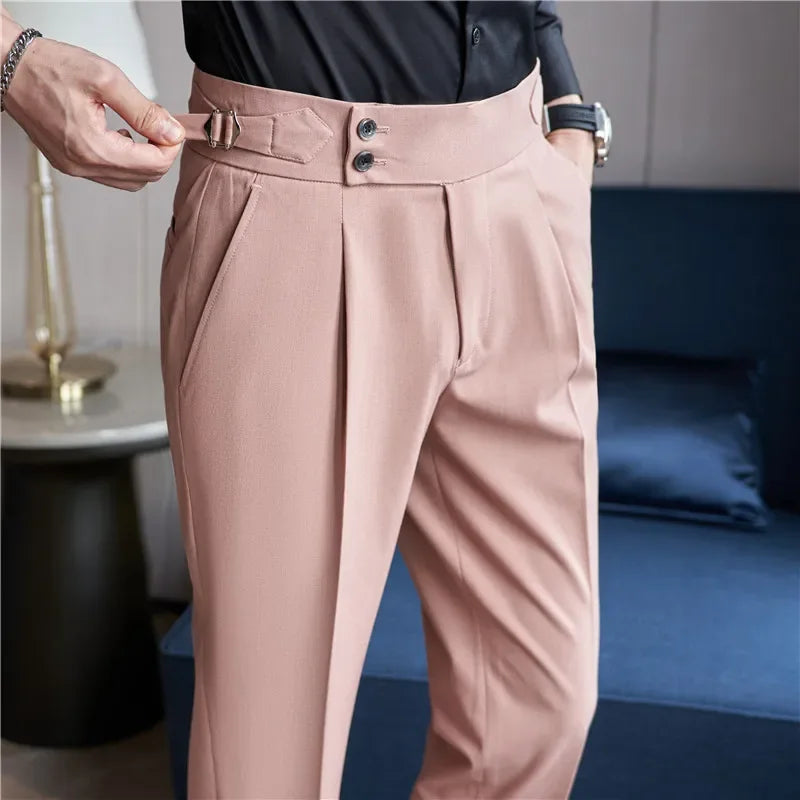 Men's Double Pleat High Waist Trousers - Vonnera