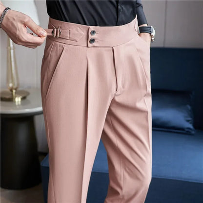 Men's Double Pleat High Waist Trousers - Vonnera