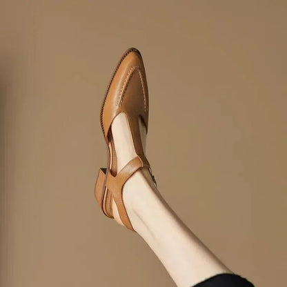 Sloane Women's T-Strap Low Heel Pointed Toe Flats