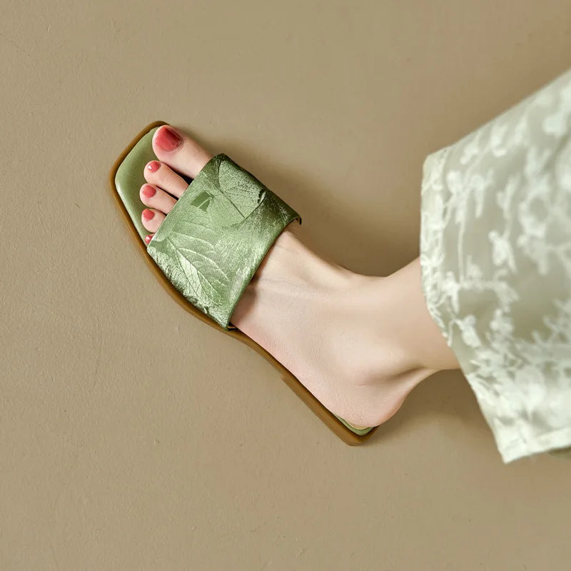Women's Floral Embossed Square Toe Sandals