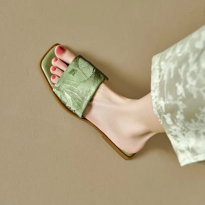 Women's Floral Embossed Square Toe Sandals