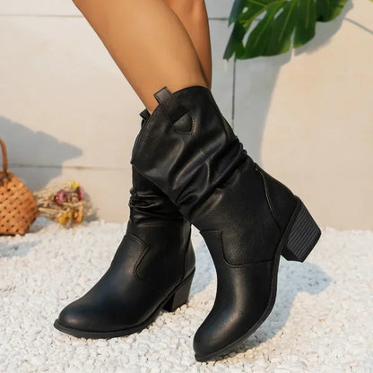 Women's Slouchy Block Heel Mid Calf Boots - Vonnera