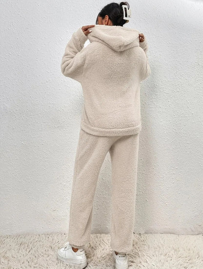 Teddy Hooded Housesuit Soft Cozy Beige