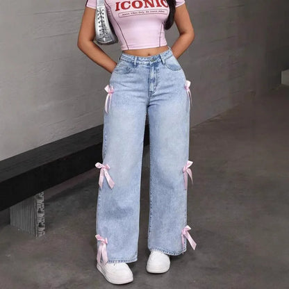 Women's Wide Leg Jeans High Waist Washed Denim Vintage Blue
