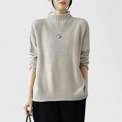 Women's Waffle Knit Sweater Mock Neck