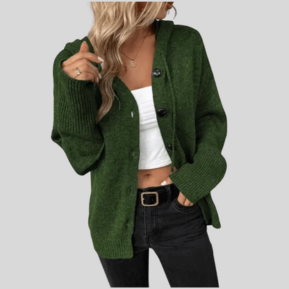 Women's Knit Cardigan Button Down Puffer Detail