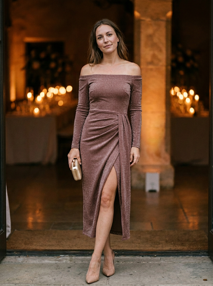 Women's Off Shoulder Glitter Maxi Dress