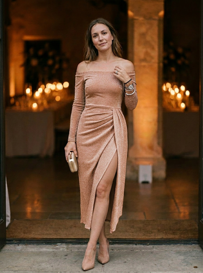 Women's Off Shoulder Glitter Maxi Dress