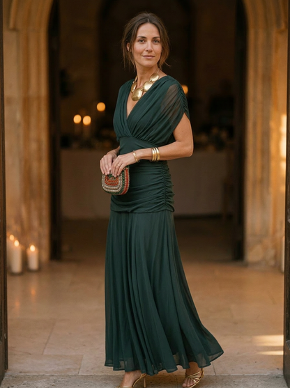 Women's Off Shoulder Pleated Midi Dress