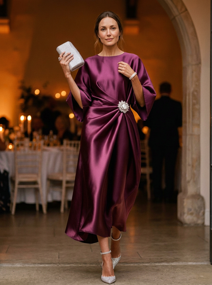 Women's Midi Dress Floral Draped Knee Length