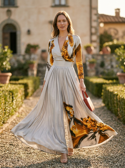 Women's Wide Leg Jumpsuit V-Neck Flowy
