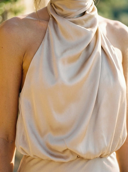 Women's Midi Dress Draped Halter Neck Twist Bodice