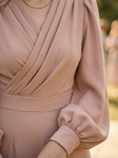 Women's V-Neck Jumpsuit Voluminous Sleeves Wide Leg