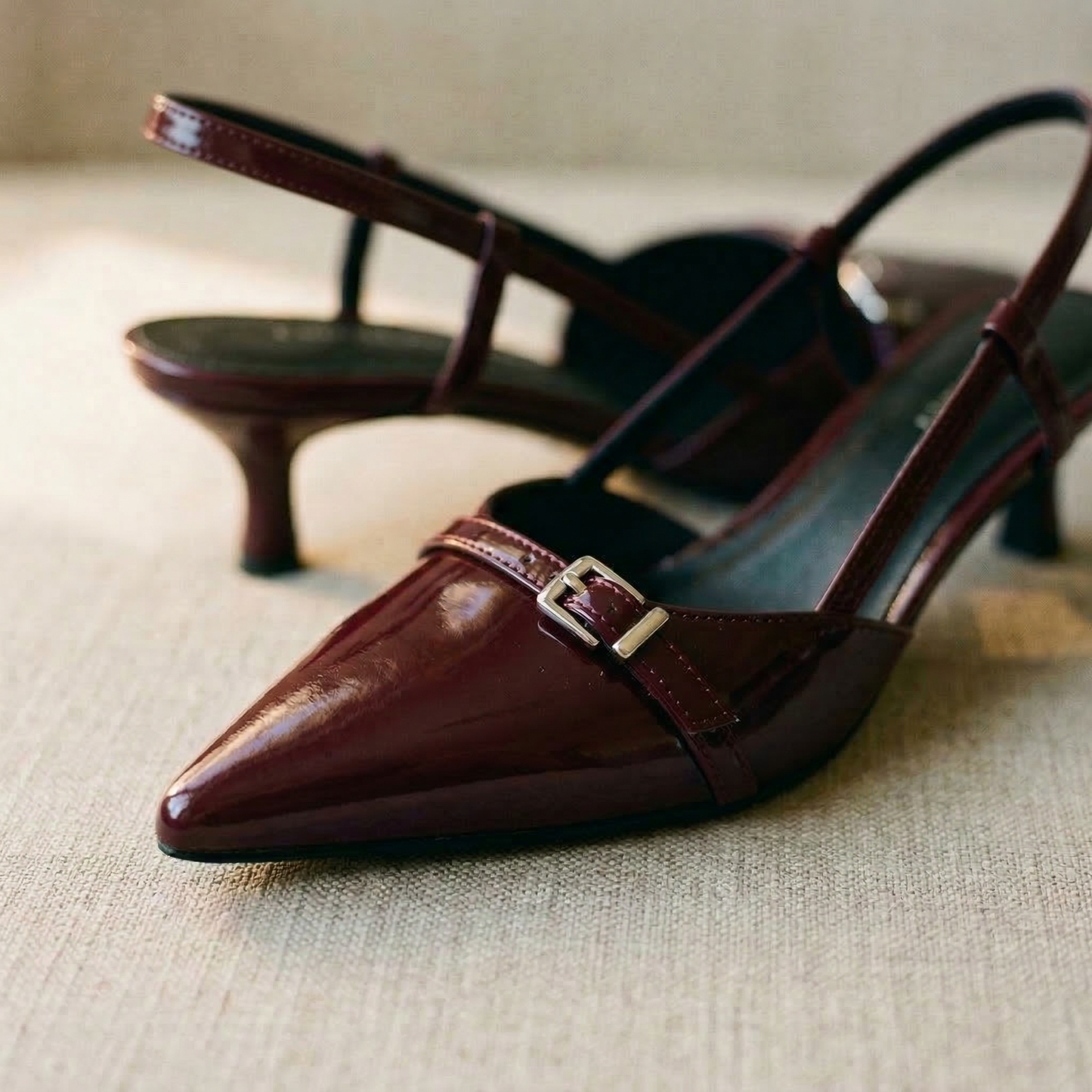 Women's Slingback Pumps Kitten Heel with Buckle